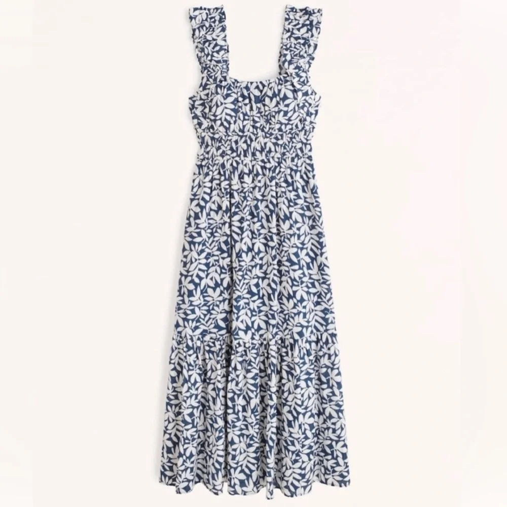 Abercrombie & Fitch Maxi Floral Dress Navy Vacation Resortwear Cruise Wedding S